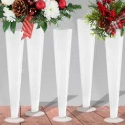 Case Of 6 - White Glass Trumpet Vase, H-24" D-4.5" -Home Decoration Discount white turmpet vases 2