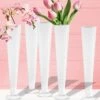 Case Of 6 - White Glass Trumpet Vase, H-24" D-4.5"