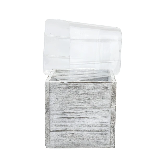 Natural Wood Cube White Planter Box With Plastic Liner, 5" X 5" X 5" (Wholesale 24 PCS/Case) 1 Natural Wood Cube White Planter Box With Plastic Liner, 5" X 5" X 5" (Wholesale 24 PCS/Case)