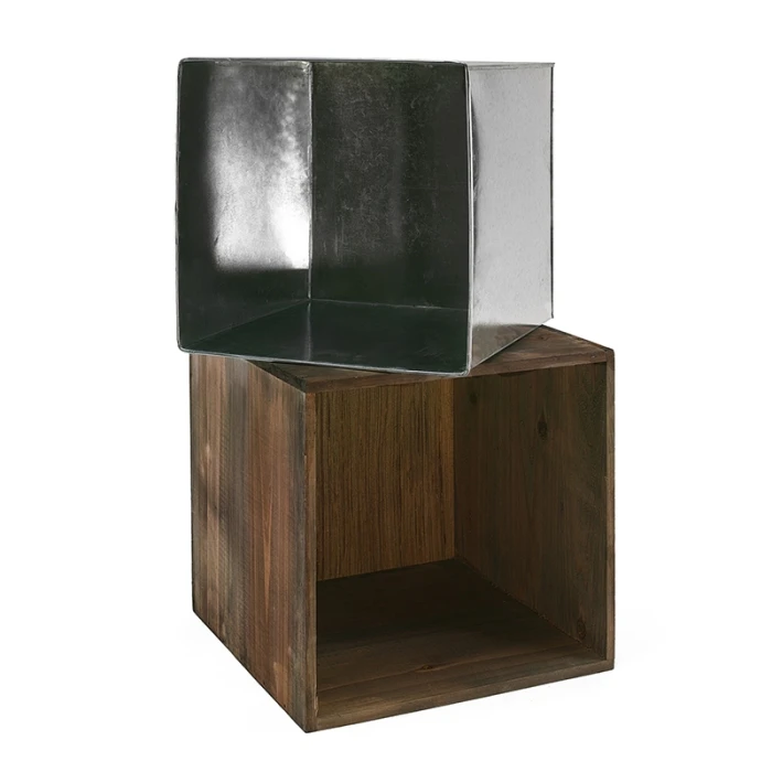 Wood Cube Planter Box With Zinc Metal Liner, 8" X 8" X 8" (Wholesale 8 PCS/Case) 6 Wood Cube Planter Box With Zinc Metal Liner, 8" X 8" X 8" (Wholesale 8 PCS/Case) - Image 6