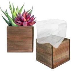 Natural Wood Cube Planter Box With Plastic Liner, 4" X 4" X 4" (Wholesale 48 PCS/Case) -Home Decoration Discount wood planter box mini wpcb040404 2