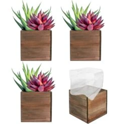 Natural Wood Cube Planter Box With Plastic Liner, 4" X 4" X 4" (Wholesale 48 PCS/Case) -Home Decoration Discount wood planter box mini wpcb040404