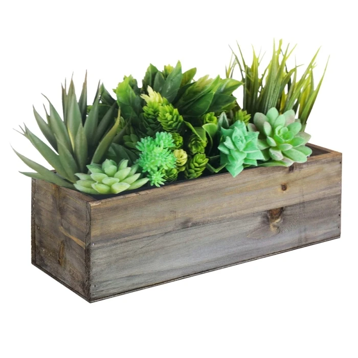 Natural Wood Rectangle Planter Box With Plastic Liner, 5" X 13" X 4" (Wholesale 12 PCS/Case) 3 Natural Wood Rectangle Planter Box With Plastic Liner, 5" X 13" X 4" (Wholesale 12 PCS/Case) - Image 3