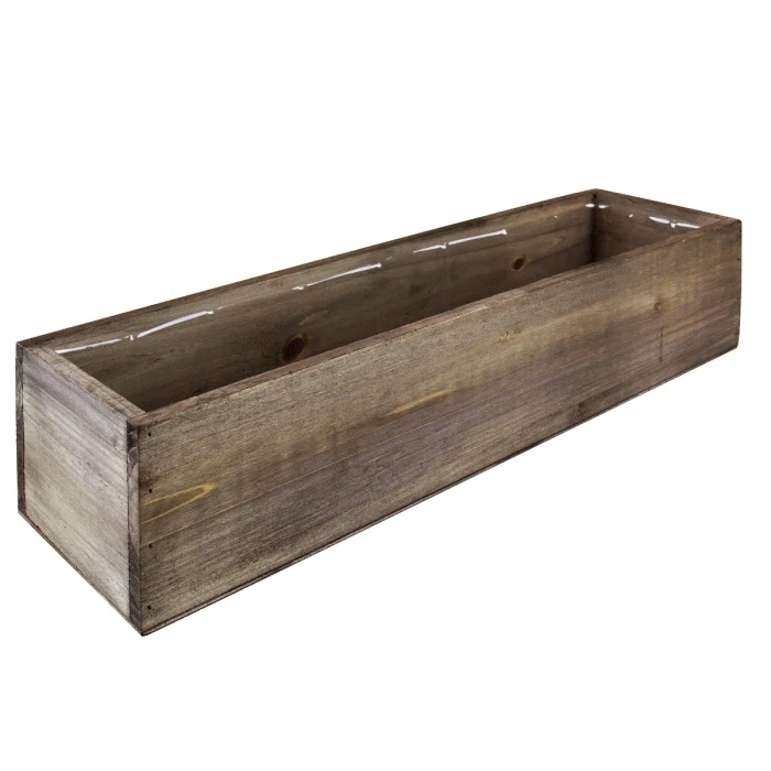Natural Wood Rectangle Planter Box With Plastic Liner, 5" X 17" X 4" (Wholesale 12 PCS/Case) 1 Natural Wood Rectangle Planter Box With Plastic Liner, 5" X 17" X 4" (Wholesale 12 PCS/Case)