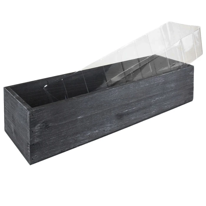 Black Wood Rectangle Planter Box With Plastic Liner, 5" X 17" X 4" (Wholesale 12 PCS/Case) 3 Black Wood Rectangle Planter Box With Plastic Liner, 5" X 17" X 4" (Wholesale 12 PCS/Case) - Image 3