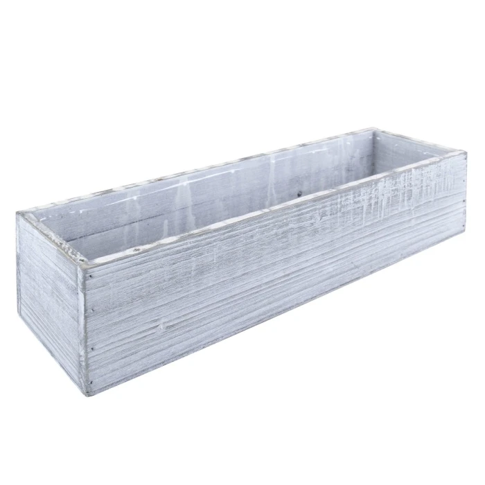White/Grey Wood Rectangle Planter Box With Plastic Liner, 5" X 17" X 4" (Wholesale 12 PCS/Case) 1 White/Grey Wood Rectangle Planter Box With Plastic Liner, 5" X 17" X 4" (Wholesale 12 PCS/Case)