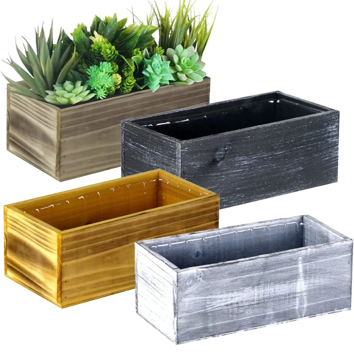 Wood Rectangle Planter Box W/ Plastic Liner, 5" X 10" X 4" (Wholesale 20 PCS/Case) 1 Wood Rectangle Planter Box W/ Plastic Liner, 5" X 10" X 4" (Wholesale 20 PCS/Case)