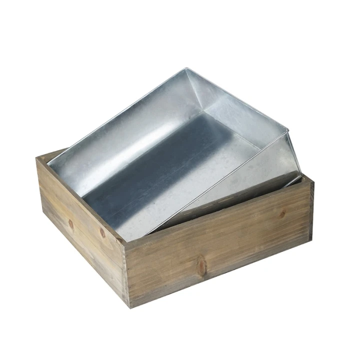 Wood Square Planter Box With Metal Zinc Liner, 12" X 12" X 4" (Wholesale 6 PCS/Case) 4 Wood Square Planter Box With Metal Zinc Liner, 12" X 12" X 4" (Wholesale 6 PCS/Case) - Image 4