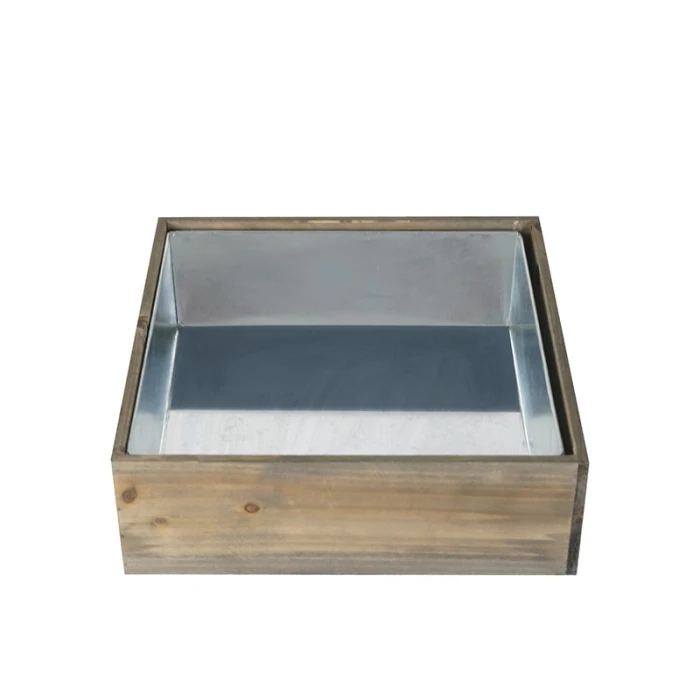 Wood Square Planter Box With Metal Zinc Liner, 12" X 12" X 4" (Wholesale 6 PCS/Case) 5 Wood Square Planter Box With Metal Zinc Liner, 12" X 12" X 4" (Wholesale 6 PCS/Case) - Image 5