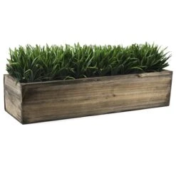 Wood Rectangle Planter Box With Metal Zinc Liner, 6" X 24" X 6" (Wholesale 4 PCS/Case) -Home Decoration Discount wood rectangle planter box zwcb062406 grass