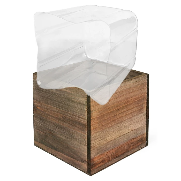 Natural Wood Cube Planter Box With Plastic Liner, 5" X 5" X 5" (Wholesale 24 PCS/Case) 3 Natural Wood Cube Planter Box With Plastic Liner, 5" X 5" X 5" (Wholesale 24 PCS/Case) - Image 3