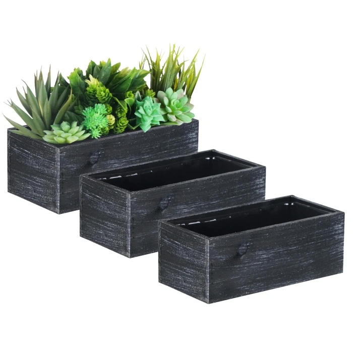 4" X 10" X 5" Rectangle Black Planter Wood Box With Plastic Liner 5 4" X 10" X 5" Rectangle Black Planter Wood Box With Plastic Liner - Image 5