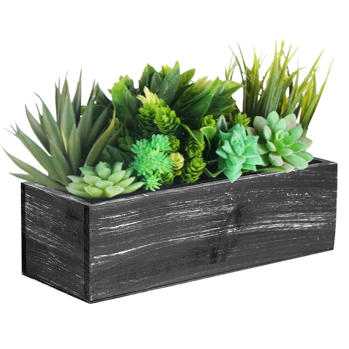 Black Wood Rectangle Planter Box With Plastic Liner, 5" X 13" X 4" (Wholesale 12 PCS/Case) 1 Black Wood Rectangle Planter Box With Plastic Liner, 5" X 13" X 4" (Wholesale 12 PCS/Case)