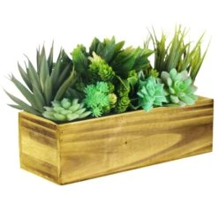 Case Of 12 - Unfinished Wood Rectangle Planter Box With Plastic Liner, 5" X 13" X 4"