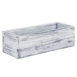 Case Of 12 - White/Grey Wood Rectangle Planter Box With Plastic Liner, 5" X 13" X 4" -Home Decoration Discount wpcb051304wt