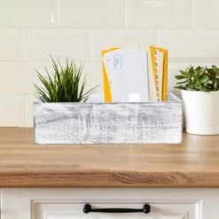 Case Of 12 - White/Grey Wood Rectangle Planter Box With Plastic Liner, 5" X 13" X 4" -Home Decoration Discount wpcb051304wt mail