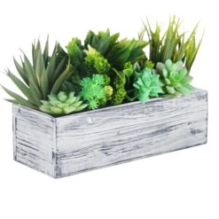 Case Of 12 - White/Grey Wood Rectangle Planter Box With Plastic Liner, 5" X 13" X 4"
