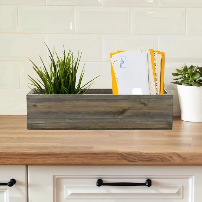 Natural Wood Rectangle Planter Box With Plastic Liner, 5" X 17" X 4" (Wholesale 12 PCS/Case) 3 Natural Wood Rectangle Planter Box With Plastic Liner, 5" X 17" X 4" (Wholesale 12 PCS/Case) - Image 3