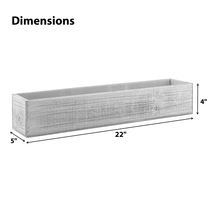 Natural Wood Rectangle White Wash Planter Box With Plastic Liner, 4" X 22" X 5" (Wholesale 6 PCS/Case) 2 Natural Wood Rectangle White Wash Planter Box With Plastic Liner, 4" X 22" X 5" (Wholesale 6 PCS/Case) - Image 2