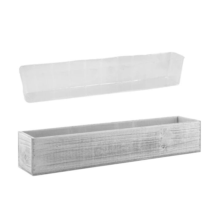 Natural Wood Rectangle White Wash Planter Box With Plastic Liner, 4" X 22" X 5" (Wholesale 6 PCS/Case) 1 Natural Wood Rectangle White Wash Planter Box With Plastic Liner, 4" X 22" X 5" (Wholesale 6 PCS/Case)