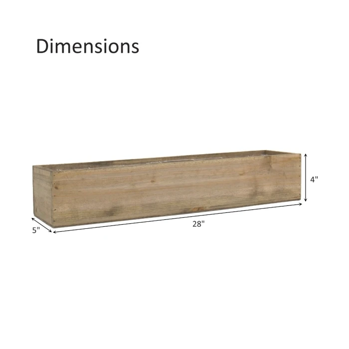 Natural Wood Rectangle Planter Box With Plastic Liner, 5" X 28" X 4" (Wholesale 6 PCS/Case) 2 Natural Wood Rectangle Planter Box With Plastic Liner, 5" X 28" X 4" (Wholesale 6 PCS/Case) - Image 2