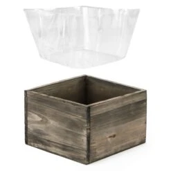 Wood Square Planter Box With Plastic Liner, 6" X 6" X 4" (Wholesale 24 PCS/Case) -Home Decoration Discount wpcb060604 liner