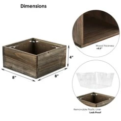Case Of 12 - Wood Square Planter Box With Plastic Liner, 8" X 8" X 4" -Home Decoration Discount wpcb080804 dim