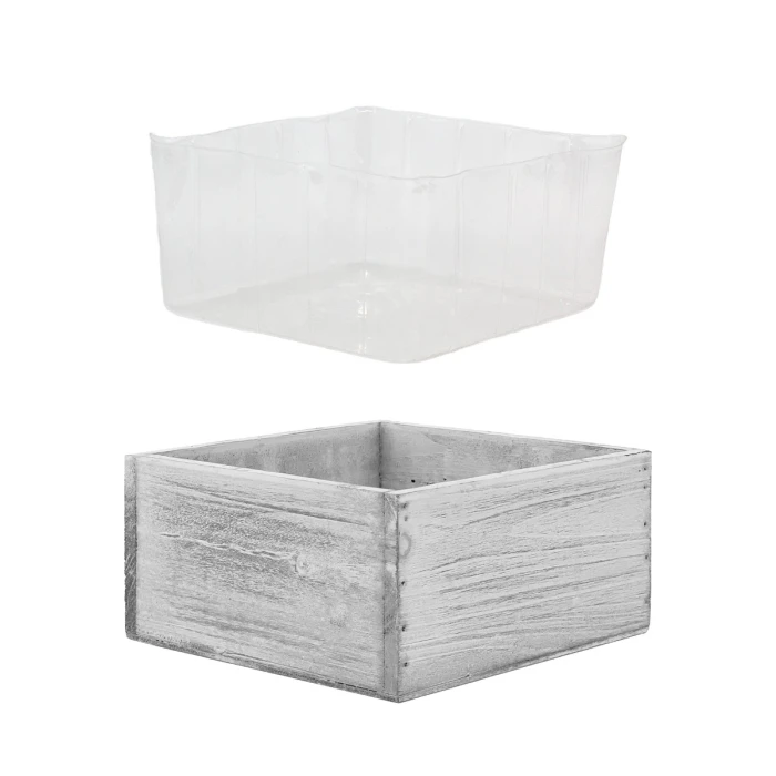 Wood Square White Planter Box With Plastic Liner, 8" X 8" X 4" (Wholesale 12 PCS/Case) 3 Wood Square White Planter Box With Plastic Liner, 8" X 8" X 4" (Wholesale 12 PCS/Case) - Image 3