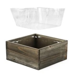Case Of 6 - Wood Square Planter Box With Plastic Liner, 10" X 10" X 4" -Home Decoration Discount wpcb101004 liner