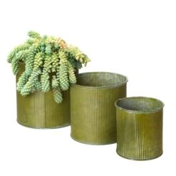 Case Of 36 - Corrugated Zinc Metal Cylinder Planter Pots, Set Of 3 (Wholesale 12 SETS/Case)