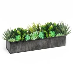 Case Of 4 - Iron Grey Finish Zinc Metal Rectangle Planter Box, 5" X 24" X 4" -Home Decoration Discount zicb052004 plant 1