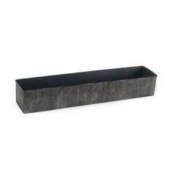 Case Of 4 - Iron Grey Finish Zinc Metal Rectangle Planter Box, 5" X 24" X 4"