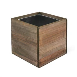 Case Of 24 - 5" Garden Wood Cube Box Planter With Zinc Metal Liner Vase
