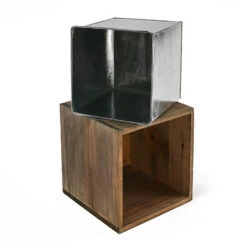 Case Of 24 - 5" Garden Wood Cube Box Planter With Zinc Metal Liner Vase -Home Decoration Discount zwcb040404 details 03 1 15969.1663185389.1280.1280