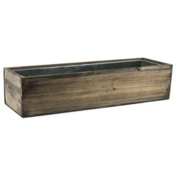 Wood Rectangle Planter Box With Metal Zinc Liner, 6" X 24" X 6" (Wholesale 4 PCS/Case) -Home Decoration Discount zwcb062406