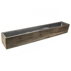 Case Of 2 - Wood Rectangle Planter Box With Metal Zinc Liner, 6" X 36" X 6"