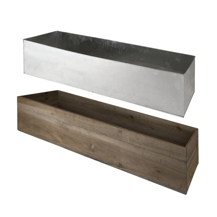 Wood Rectangle Planter Box With Metal Zinc Liner, 8" X 32" X 8" (Wholesale 2 PCS/Case) 4 Wood Rectangle Planter Box With Metal Zinc Liner, 8" X 32" X 8" (Wholesale 2 PCS/Case) - Image 4