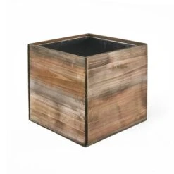 Wood Cube Planter Box With Zinc Metal Liner, 10" X 10" X 10" (Wholesale 4 PCS/Case) 11 Wood Cube Planter Box With Zinc Metal Liner, 10" X 10" X 10" (Wholesale 4 PCS/Case) -Home Decoration Discount zwcb101010 details 02