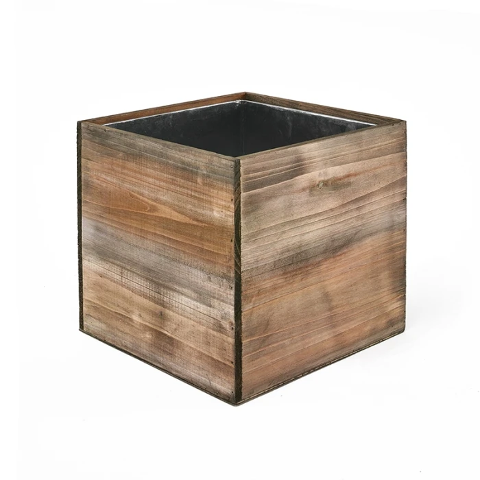 Wood Cube Planter Box With Zinc Metal Liner, 10" X 10" X 10" (Wholesale 4 PCS/Case) 4 Wood Cube Planter Box With Zinc Metal Liner, 10" X 10" X 10" (Wholesale 4 PCS/Case) - Image 4