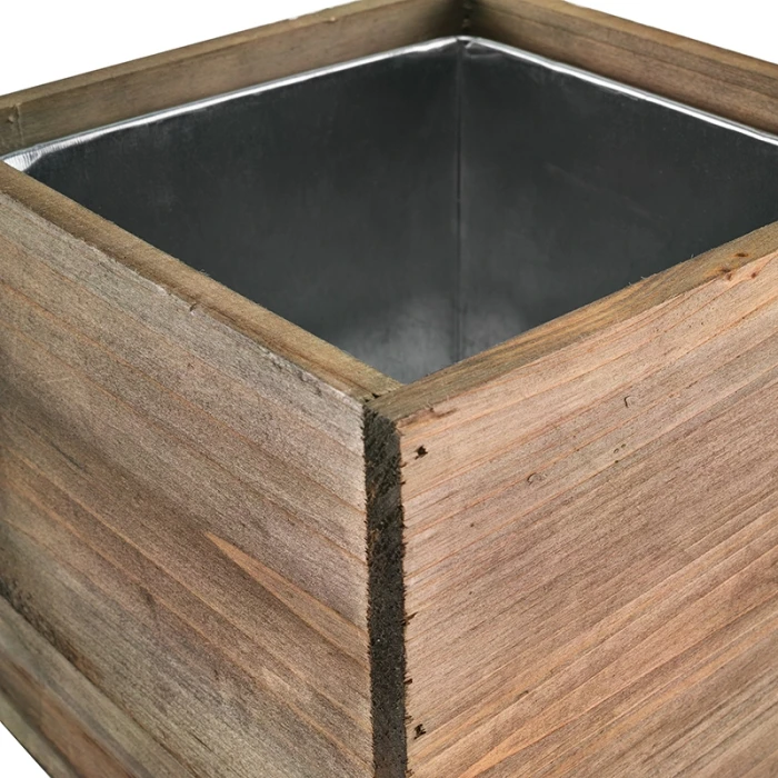 Wood Cube Planter Box With Zinc Metal Liner, 10" X 10" X 10" (Wholesale 4 PCS/Case) 6 Wood Cube Planter Box With Zinc Metal Liner, 10" X 10" X 10" (Wholesale 4 PCS/Case) - Image 6