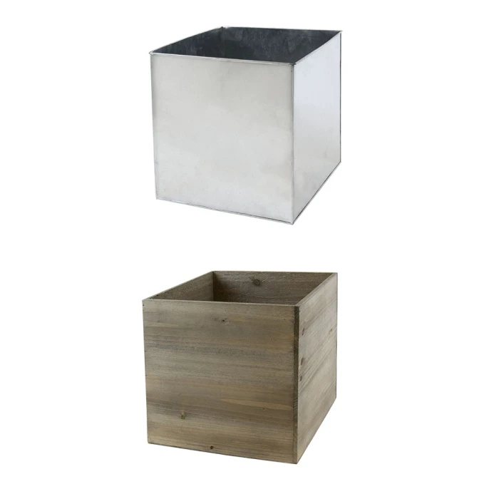 Wood Cube Planter Box With Zinc Metal Liner, 10" X 10" X 10" (Wholesale 4 PCS/Case) 5 Wood Cube Planter Box With Zinc Metal Liner, 10" X 10" X 10" (Wholesale 4 PCS/Case) - Image 5