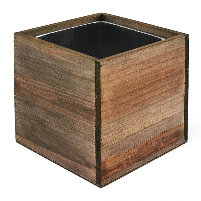 Wood Cube Planter Box With Zinc Metal Liner, 10" X 10" X 10" (Wholesale 4 PCS/Case) 3 Wood Cube Planter Box With Zinc Metal Liner, 10" X 10" X 10" (Wholesale 4 PCS/Case) - Image 3