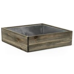 Wood Square Planter Box With Metal Zinc Liner, 12" X 12" X 4" (Wholesale 6 PCS/Case) 12 Wood Square Planter Box With Metal Zinc Liner, 12" X 12" X 4" (Wholesale 6 PCS/Case) -Home Decoration Discount zwcb121204