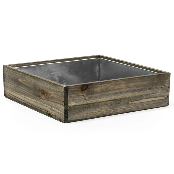 Wood Square Planter Box With Metal Zinc Liner, 12" X 12" X 4" (Wholesale 6 PCS/Case) 6 Wood Square Planter Box With Metal Zinc Liner, 12" X 12" X 4" (Wholesale 6 PCS/Case) - Image 6