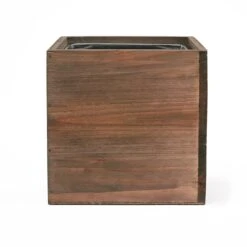 Wood Cube Planter Box With Zinc Metal Liner, 12" X 12" X 12" (Wholesale 2 PCS/Case) -Home Decoration Discount zwcb121212 main 01